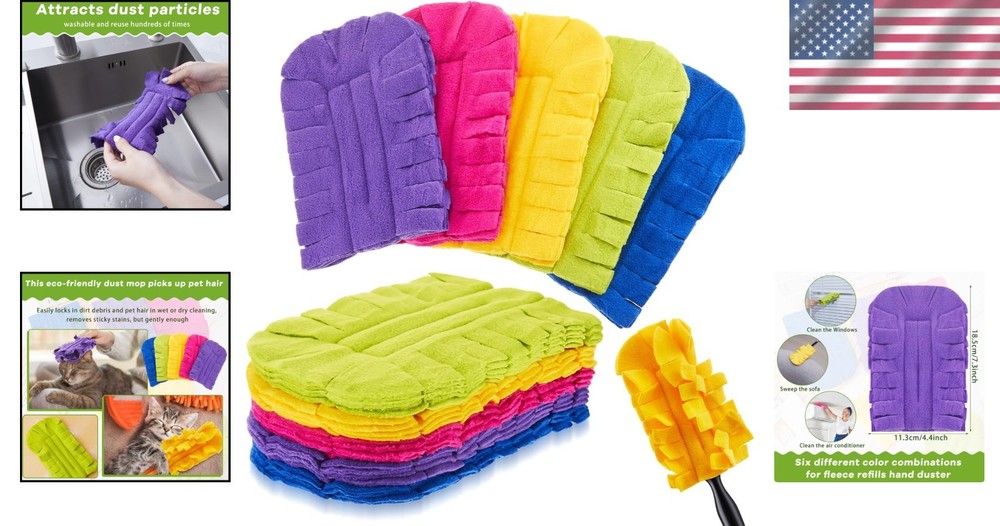 Eco-Friendly 12 Pcs Duster Refills - Washable Fleece Pads for Efficient Cleaning