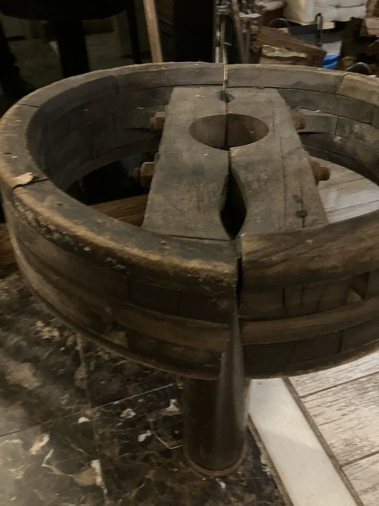 18" Antique Primitive Steampunk Industrial Solid Wood Flat Pulley Wheel