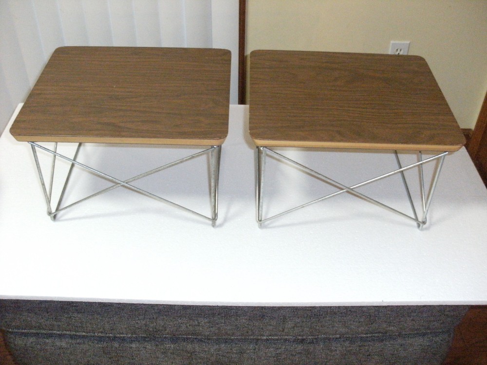 (2) Early Herman Miller Eames Wire Base Low Table's ~ Walnut