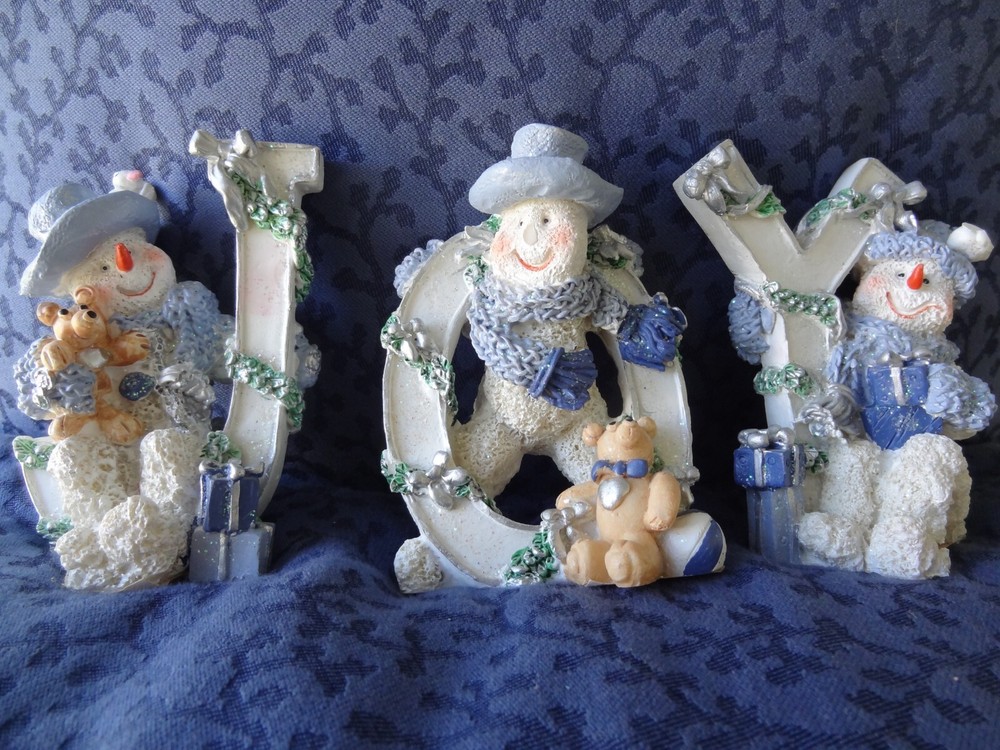 CHRISTMAS Snowmen Figurines 3 Pc Set JOY
