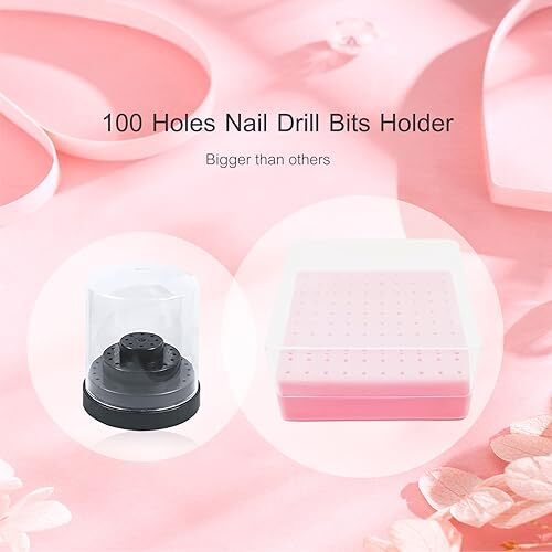 Portable Nail Drill Bits Holder Dustproof Storage Container Box with 100 Holes