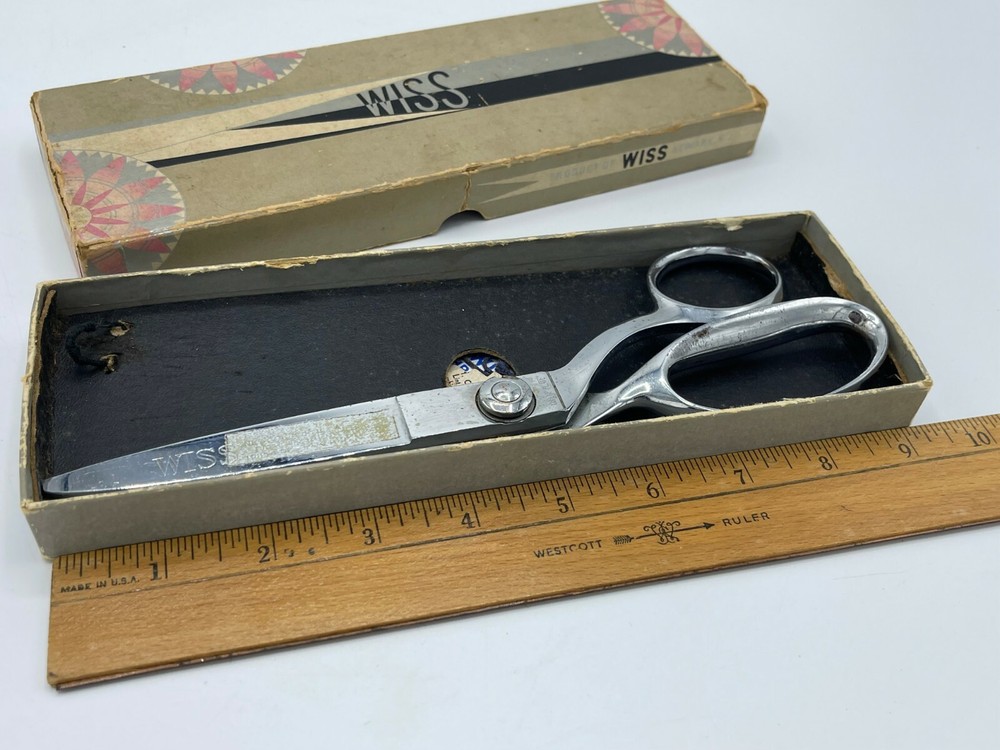 Vintage Wiss Chromium Plated Scissors 9" Pinking Sharp Box Tags