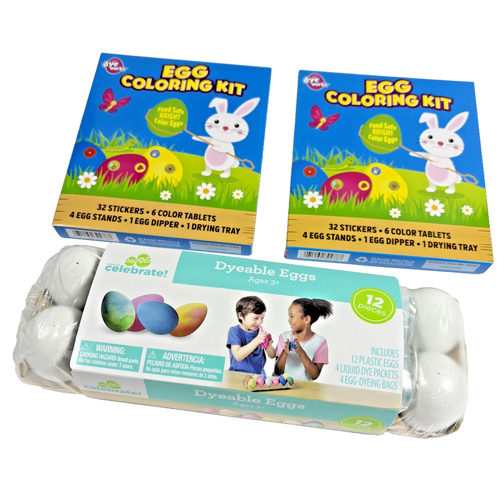 1 Dozen Easter Dyeable Plastic Eggs with dye and 2 Egg Coloring kit