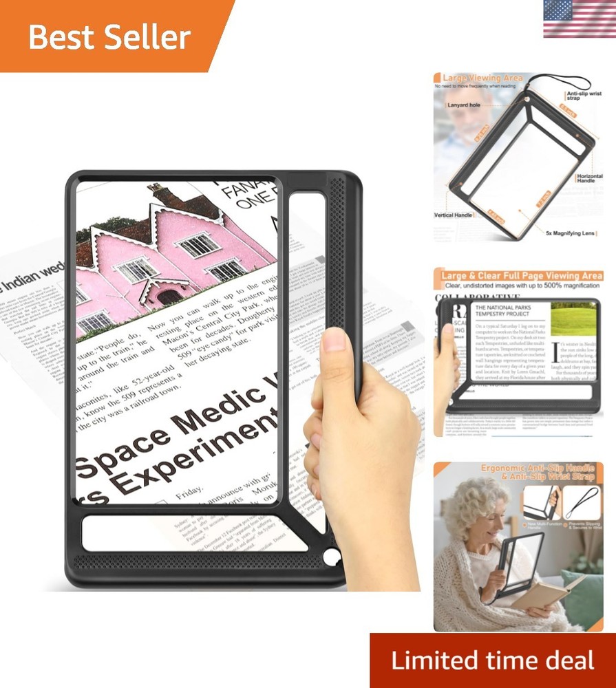 5X Full Page Magnifying Glass for Reading, Lightweight Rectangular Magnifier ...