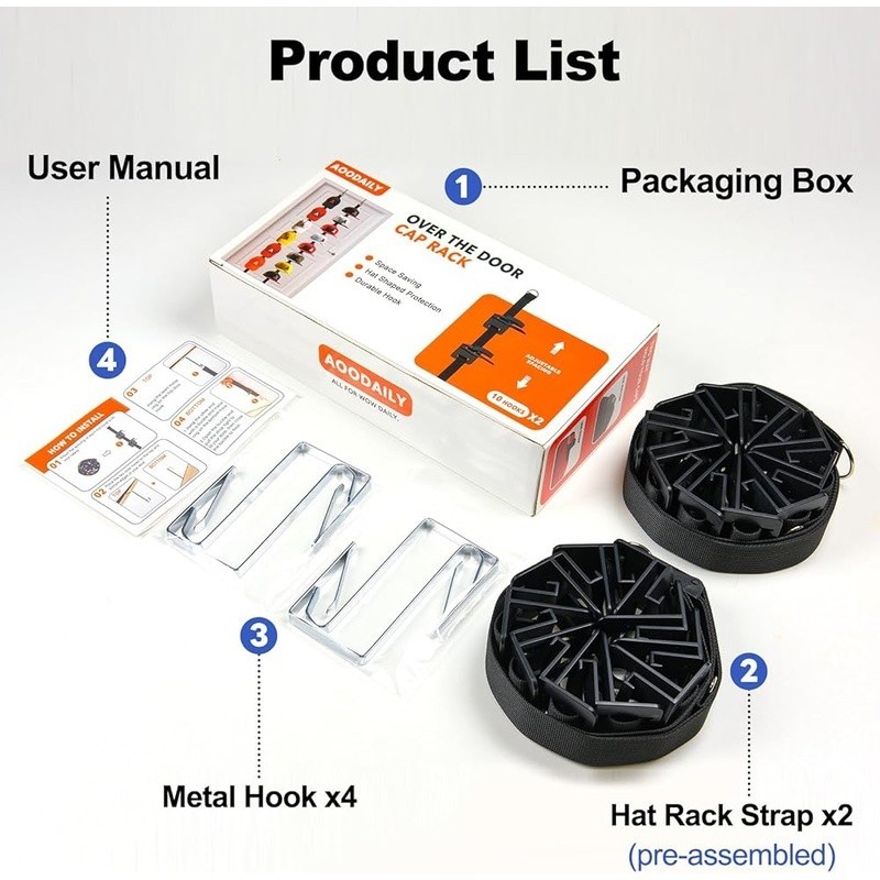 Hat Organizer Door Adjustable Hooks Baseball Cap Rack No Tools Installation New