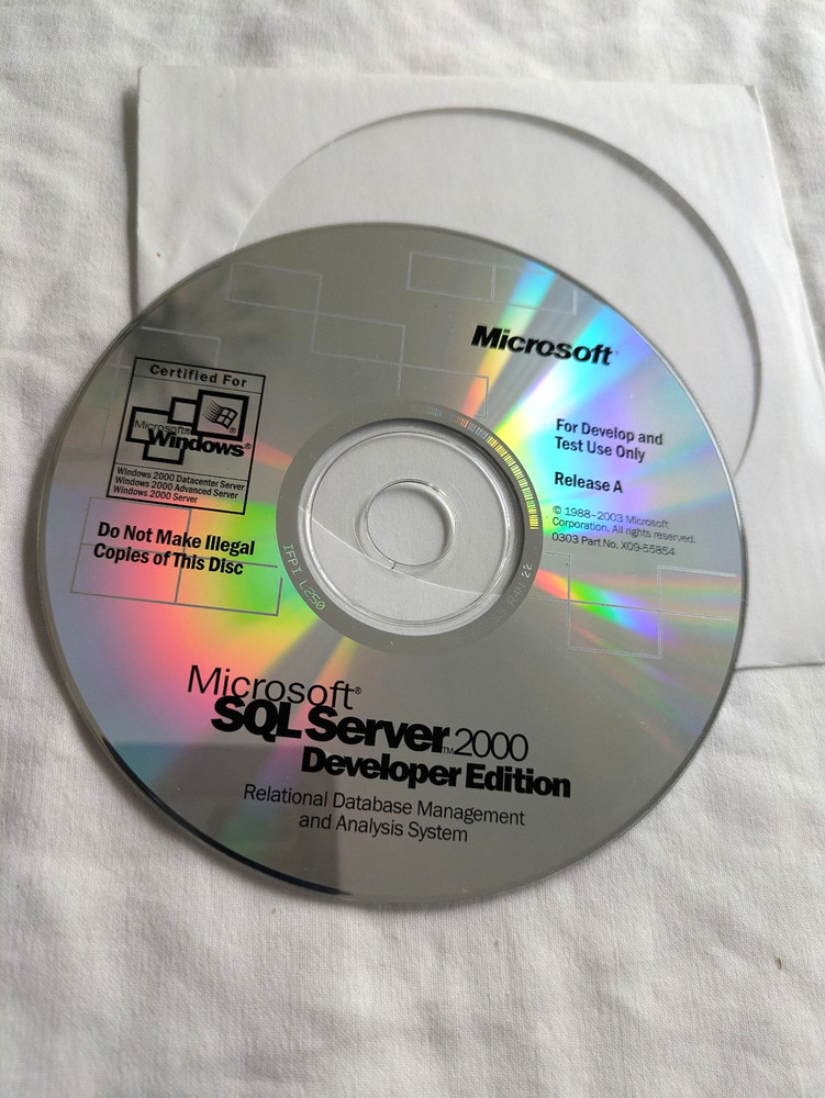 2 CD Microsoft SQL Server 2000 Developer A w/ Service Pack 3a + Product Key