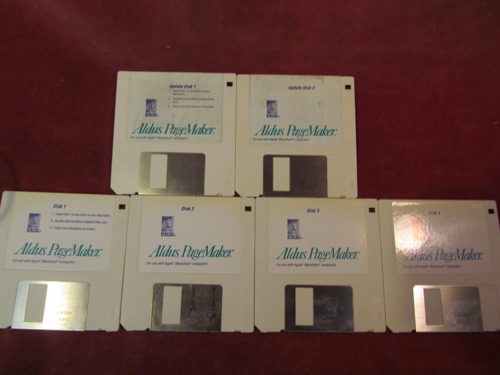 1990 ALDUS PAGEMAKER VERSION 4.0 PLUS UPDATE 3.5" DISKS APPLE MACINTOSH