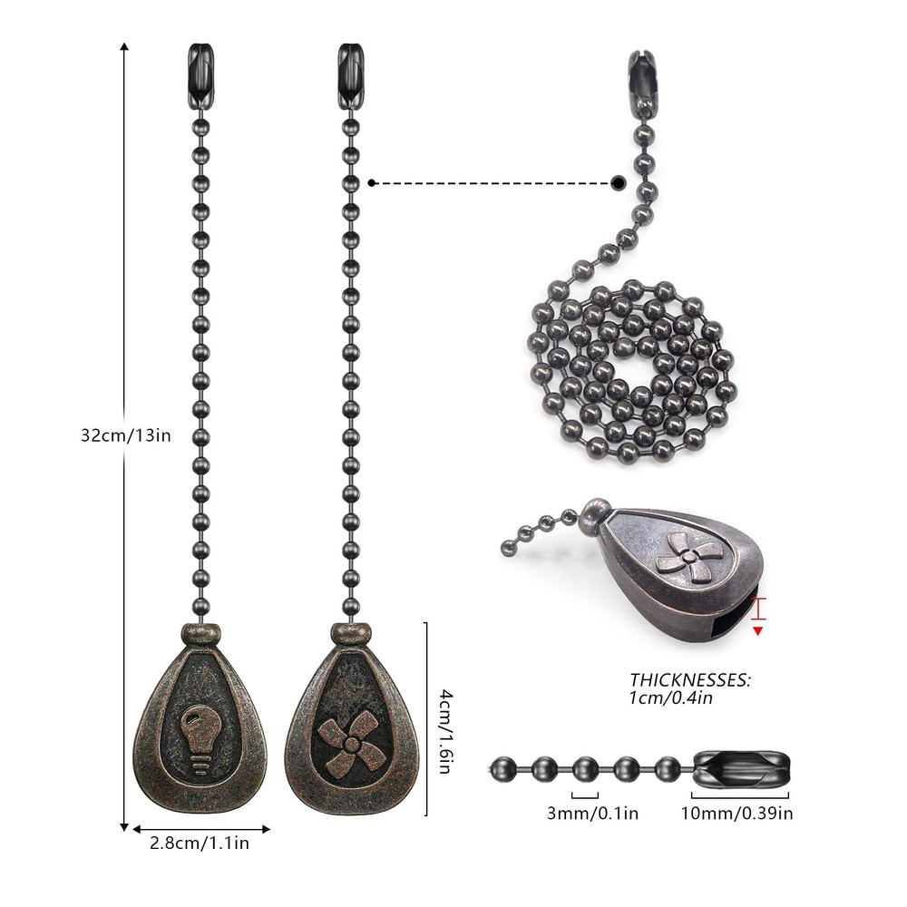Dotlite Bronze Ceiling Fan Pull Chain Set, Decorative 12, 4 Pack