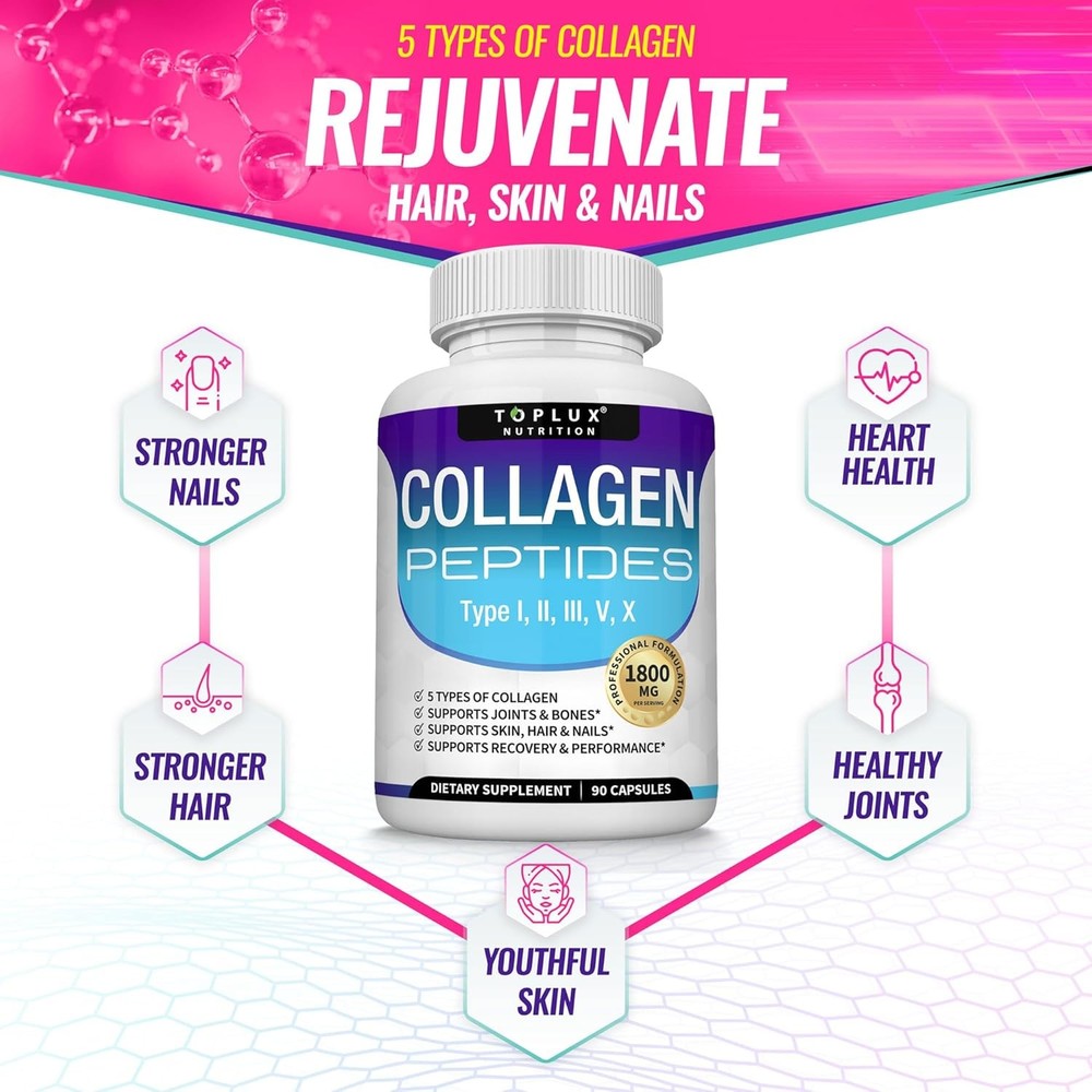 Toplux Multi Collagen Peptides Pills 1800 Mg Complex Premium Collagen Complex