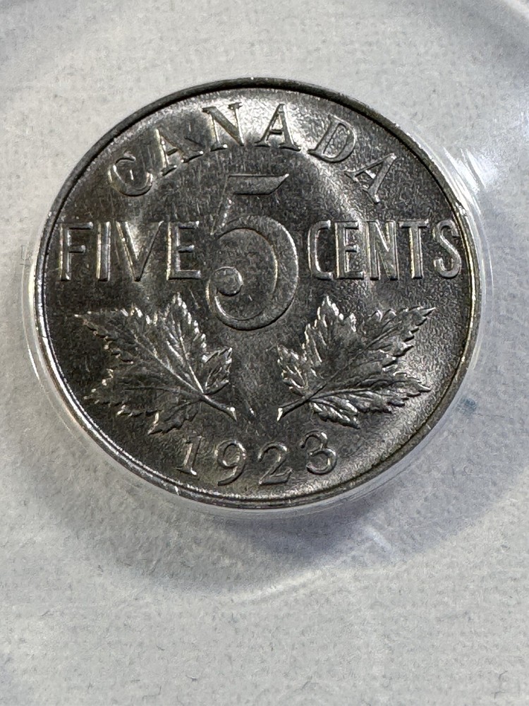 1923 Canada 5 Cents Graded AU 50 by ANACS