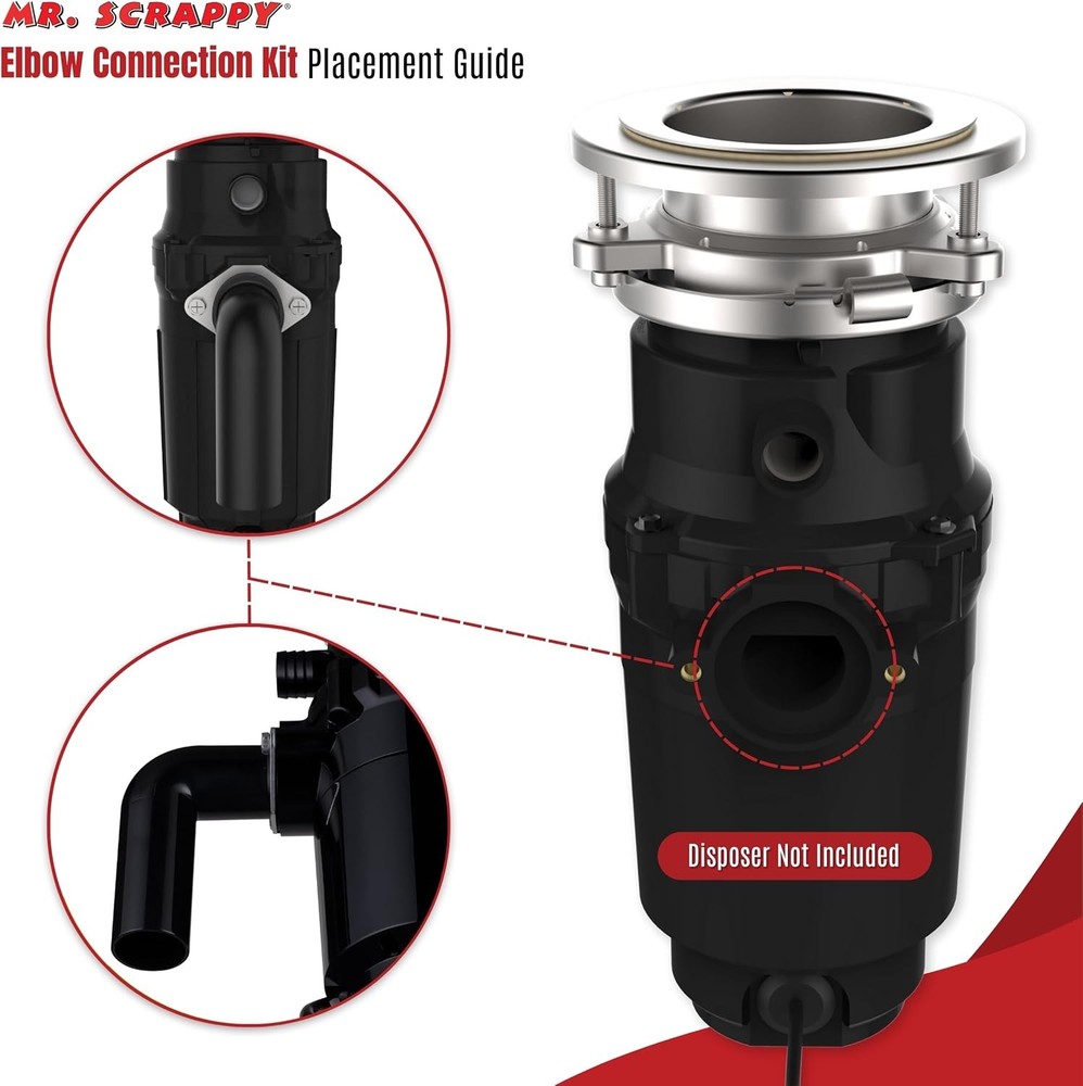 Mr. Scrappy Garbage Disposal Drain Elbow Replacement Kit - Includes Black