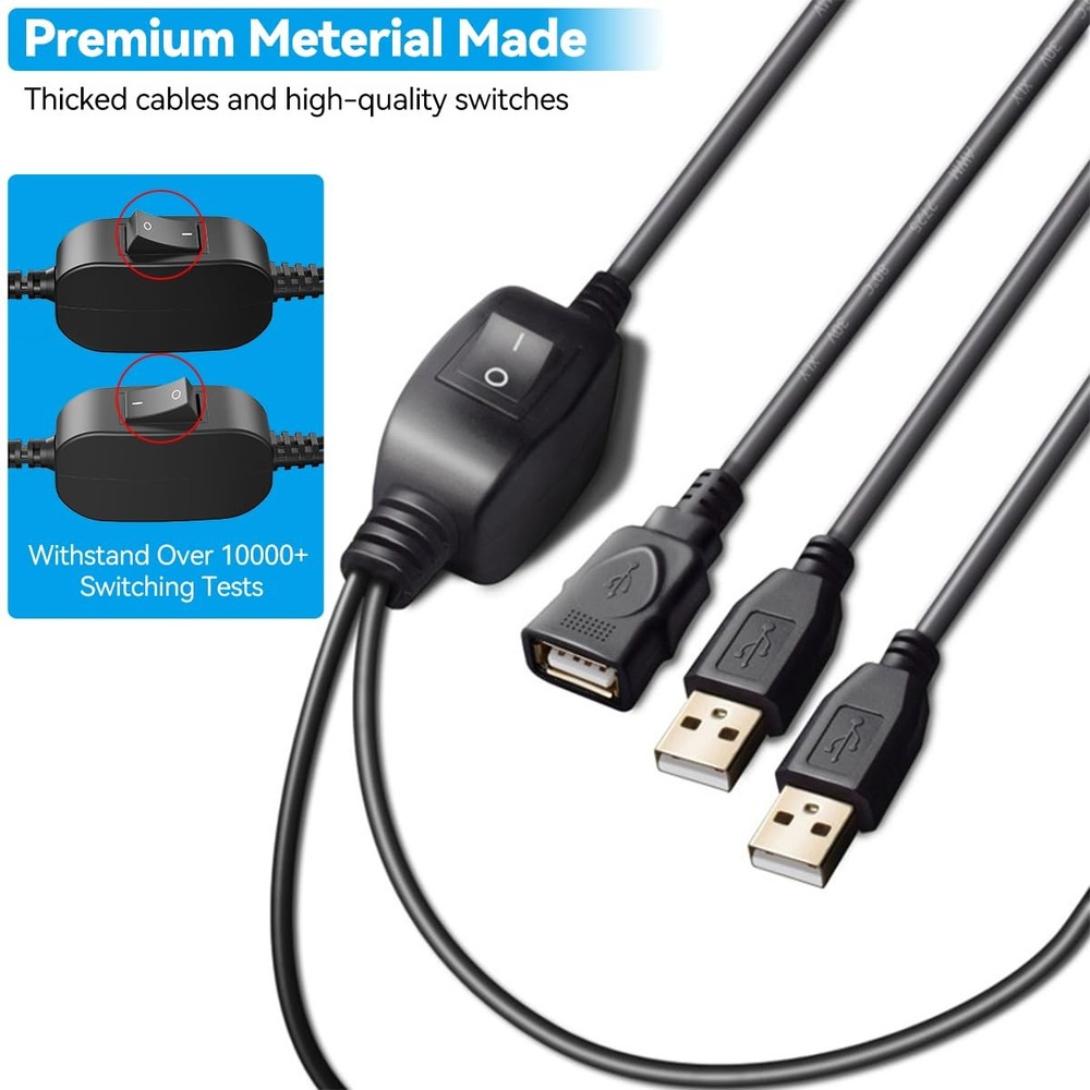 Herfair Printer Splitter for Two Computers USB A Bundled Cable, Black