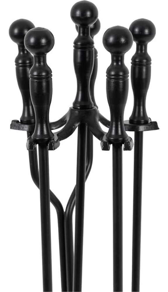 Modern Ember Cascade 5 Piece Fireplace Tool Set in Black | Includes Brush,...