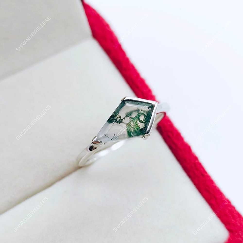 Moss Agate Ring Kite Ring 925 Sterling Silver Ring Engagement Ring Gift For Her