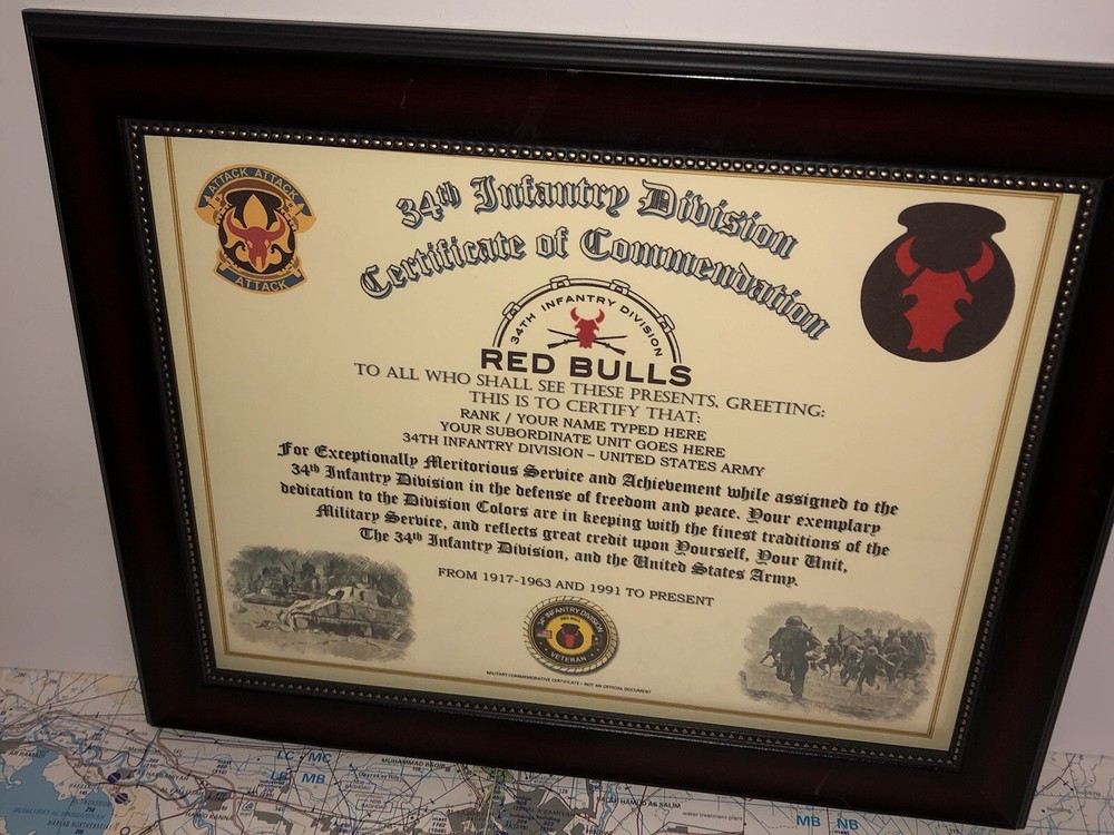 34TH INFANTRY DIVISION / COMMEMORATIVE - CERTIFICATE OF COMMENDATION