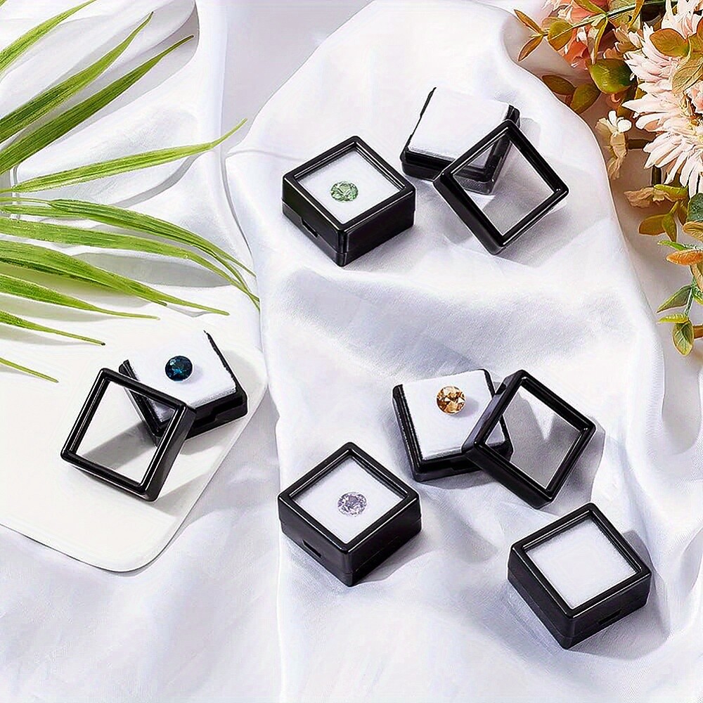 36Sets Black Display Box Plastic Transparent Bare Stone Box Black