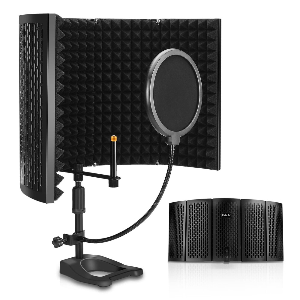 Microphone Isolation Shield, Microphone Isolation Shield with Stand and Pop F...
