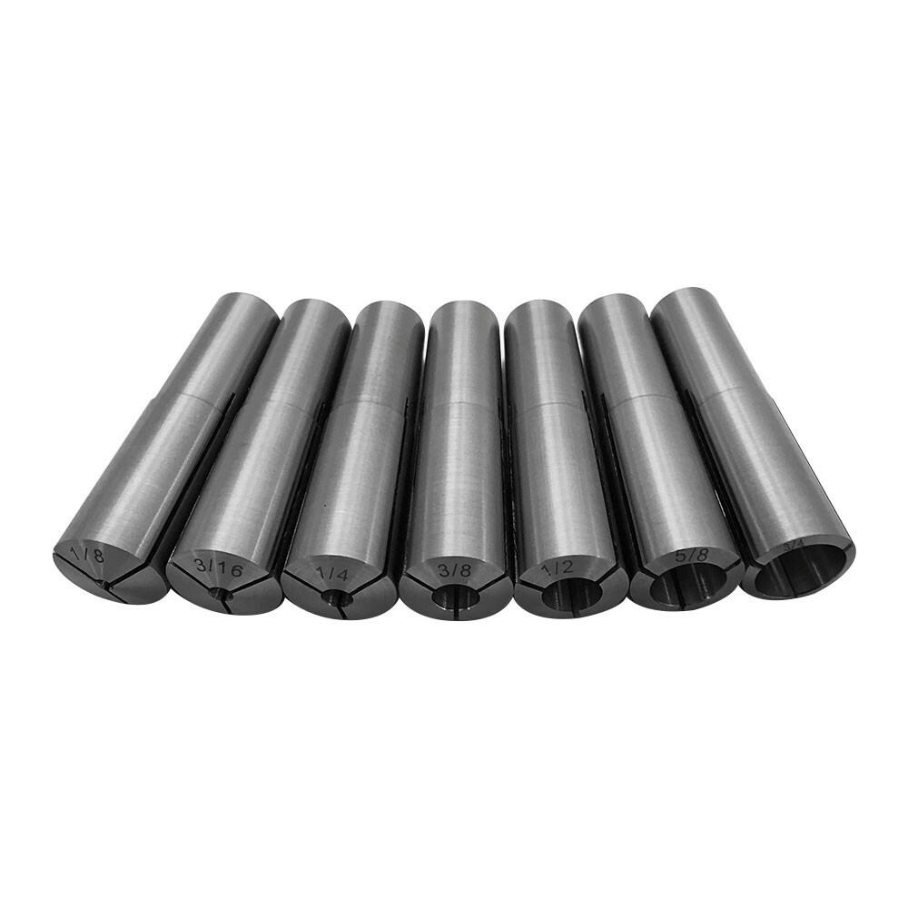 7 Pc 1/8'' - 1/2'' MT3 Round Collet Set 3/8''-16 Drawbar Thread