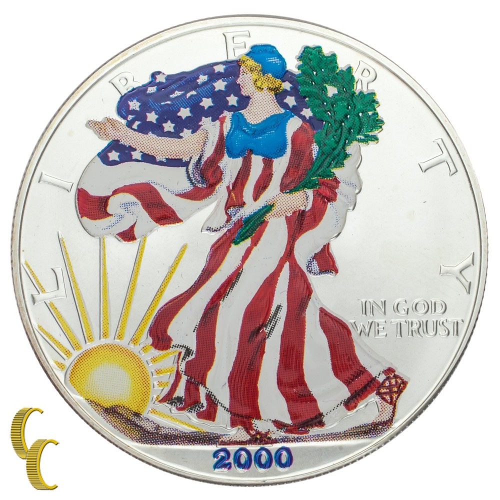2000 Painted Walking Liberty Silver 1 oz American Eagle $1 w/ Box Uncirculated