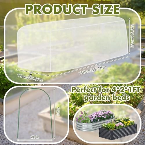 2 Pack Garden Netting for Raised Beds Rectangular Pest Barrier for 4x2x1 ft
