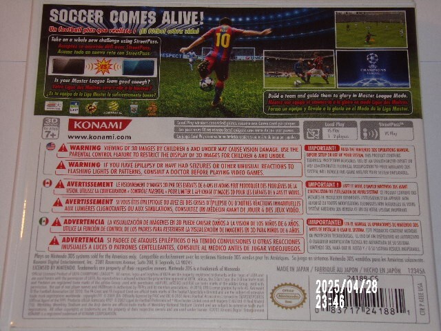 PES 2011 Pro Evolution Soccer 3D Nintendo 3DS Case ONLY- No game / Lenticular
