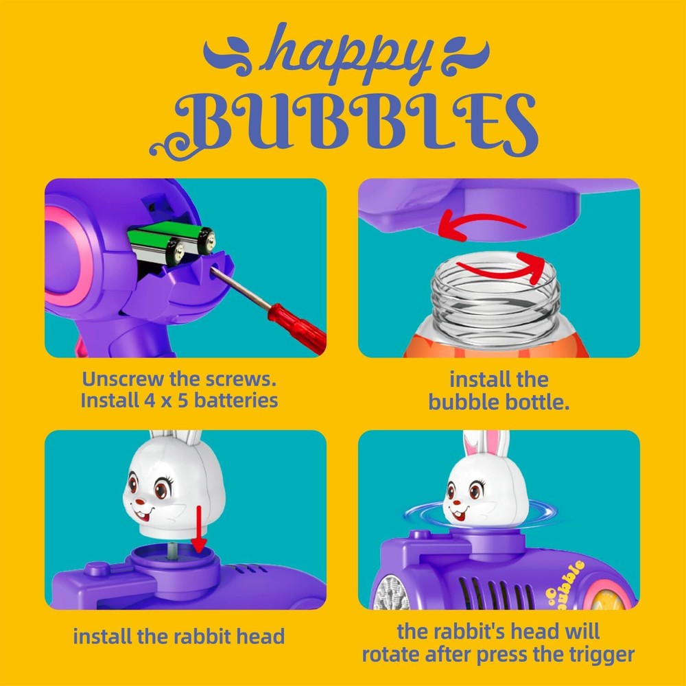 Easter Bunny Bubble Gun, Leak-Proof & Rich Bubble Rabbit Bubble Blower, Portable