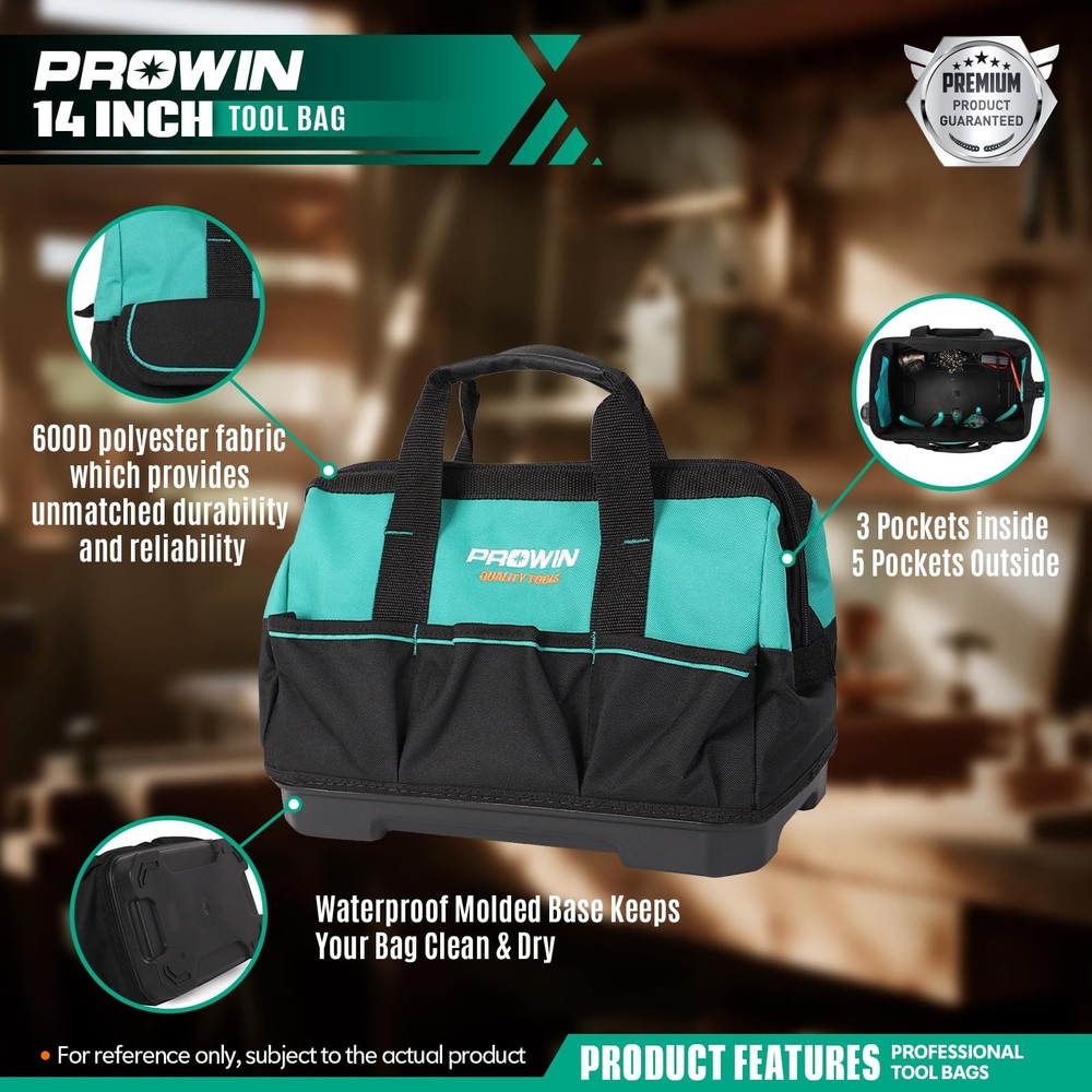 14-inch Tool Bag, Multi-pocket Tool Organizer with Plastic Waterproof Bottom,...