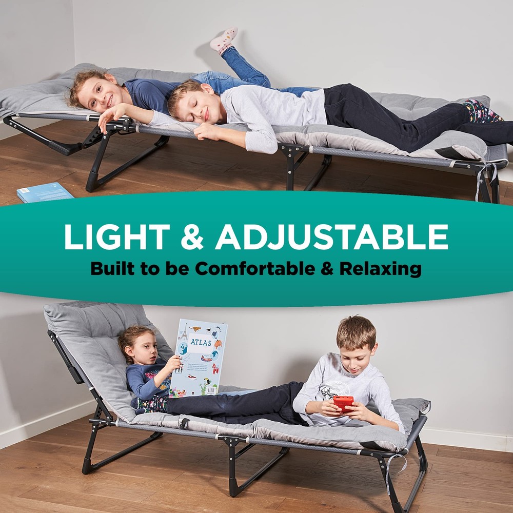 Folding Cot & Pad Mattress 4 Position Adjustable Portable, Premium Quality fo...