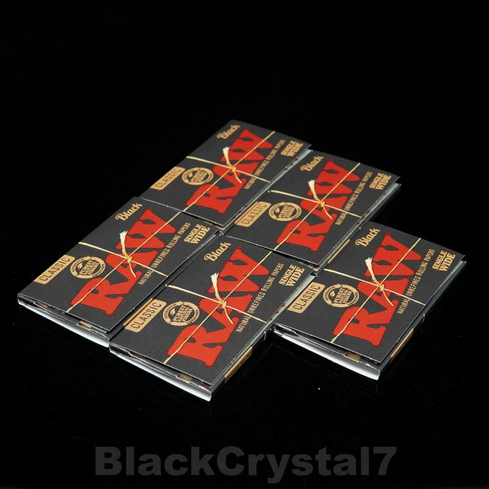 5PK AUTHENTIC RAW BLACK Single Wide Rolling Papers - US Seller