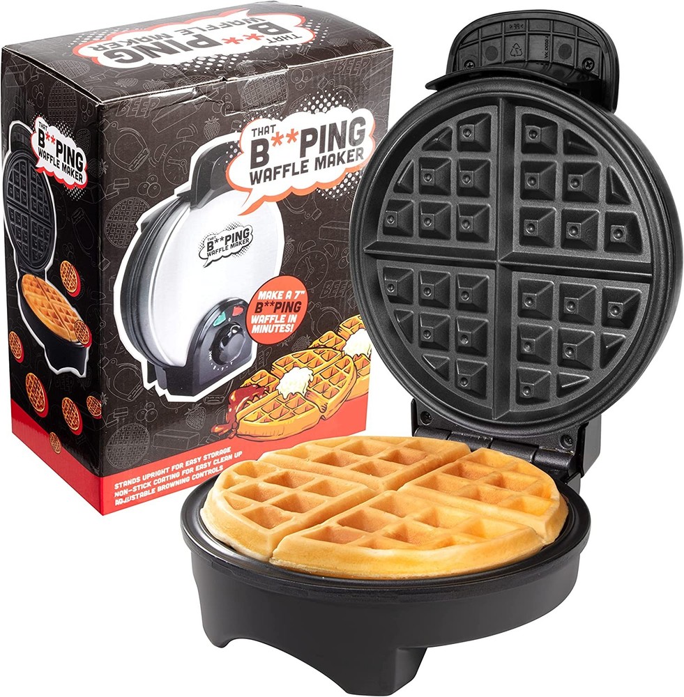 Beeping Belgian Waffle Maker 7" Mini Electric Waffle Iron w/ Adjustable