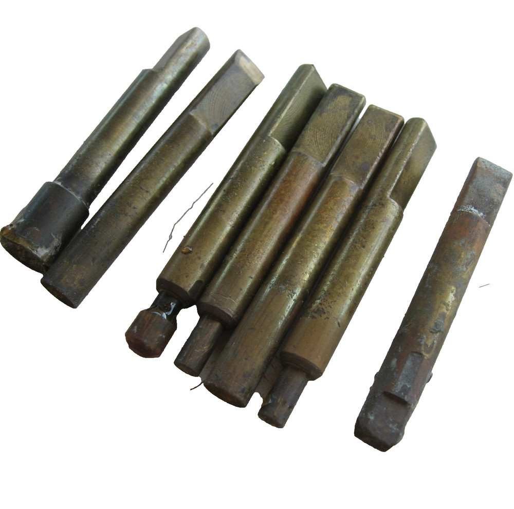 7 BRASS DOPS FOR FACETING, 1/4" SHANK WITH FLAT