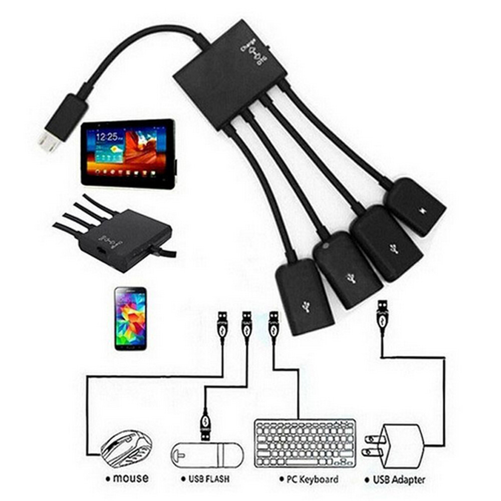 4PC Micro USB Charging OTG Hub Splitter Cable for Phone Android Tablet 4 In 1