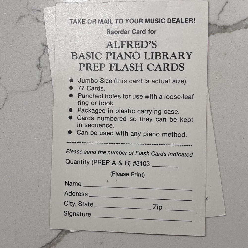 Alfred's Basic Piano Prep Course: Flash Cards Levels A & B Open Package EUC!
