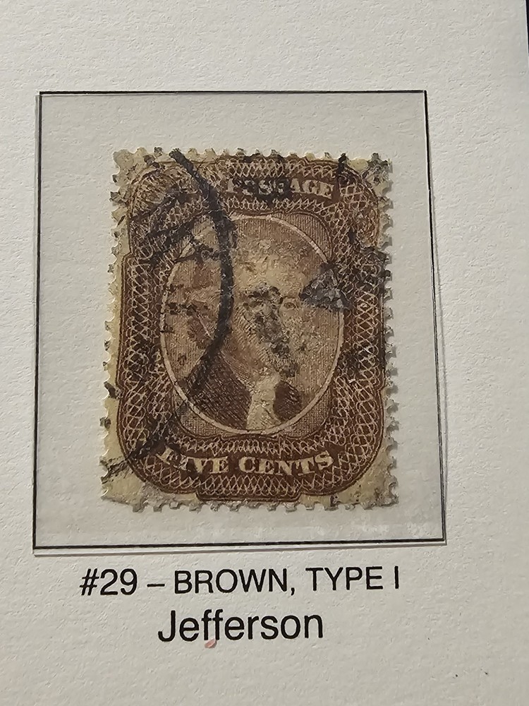 #29 1859 5c Thomas  Jefferson Brown Type 1 Perf 15.5