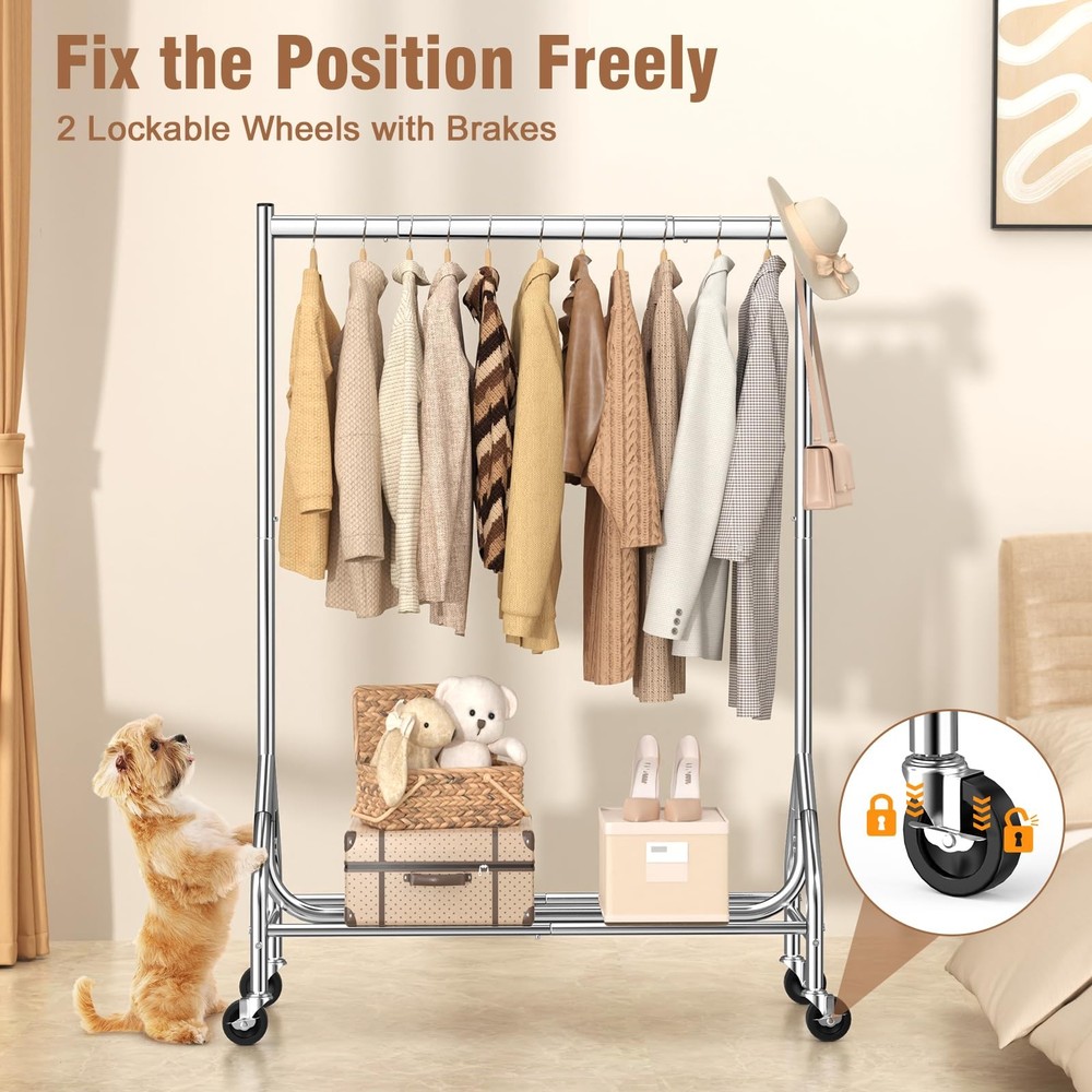 Heavy Duty Clothes Rack Load 420 LBS, Rolling Garment Rack with Lockable Whee...