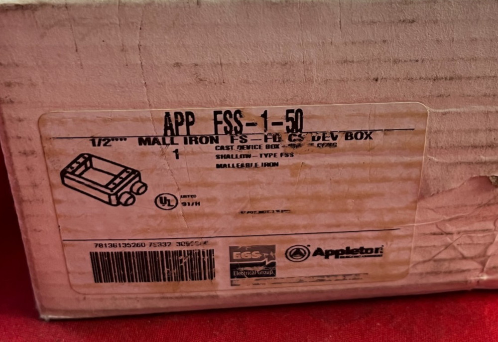 APPLETON FSS-1-50 MALLEABLE IRON DEVICE BOX SIZE: 1/2"
