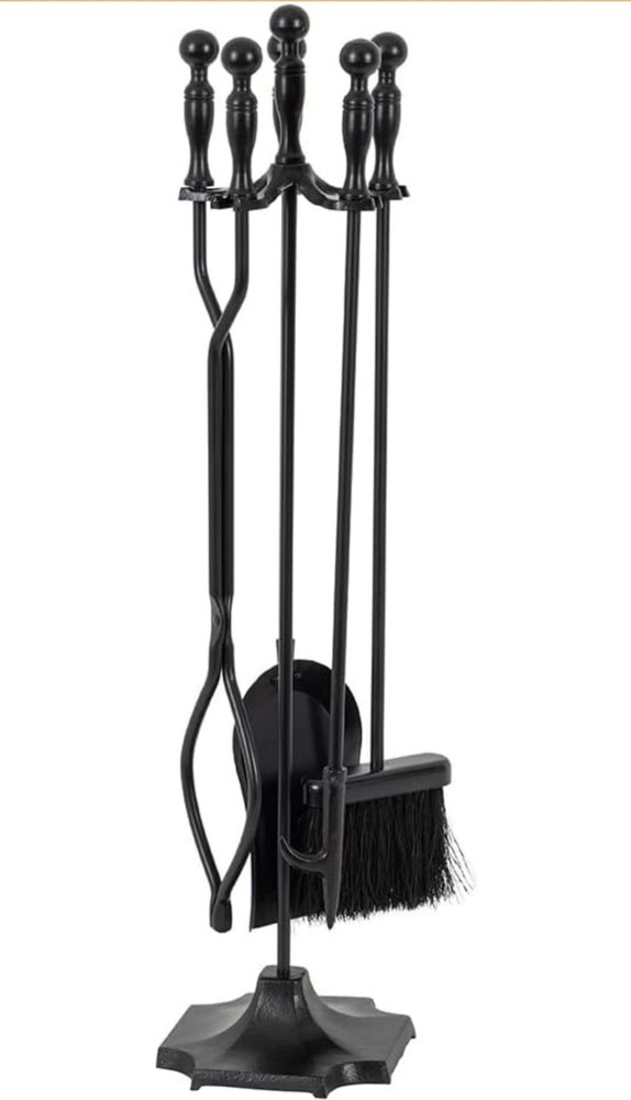 Modern Ember Cascade 5 Piece Fireplace Tool Set in Black | Includes Brush,...