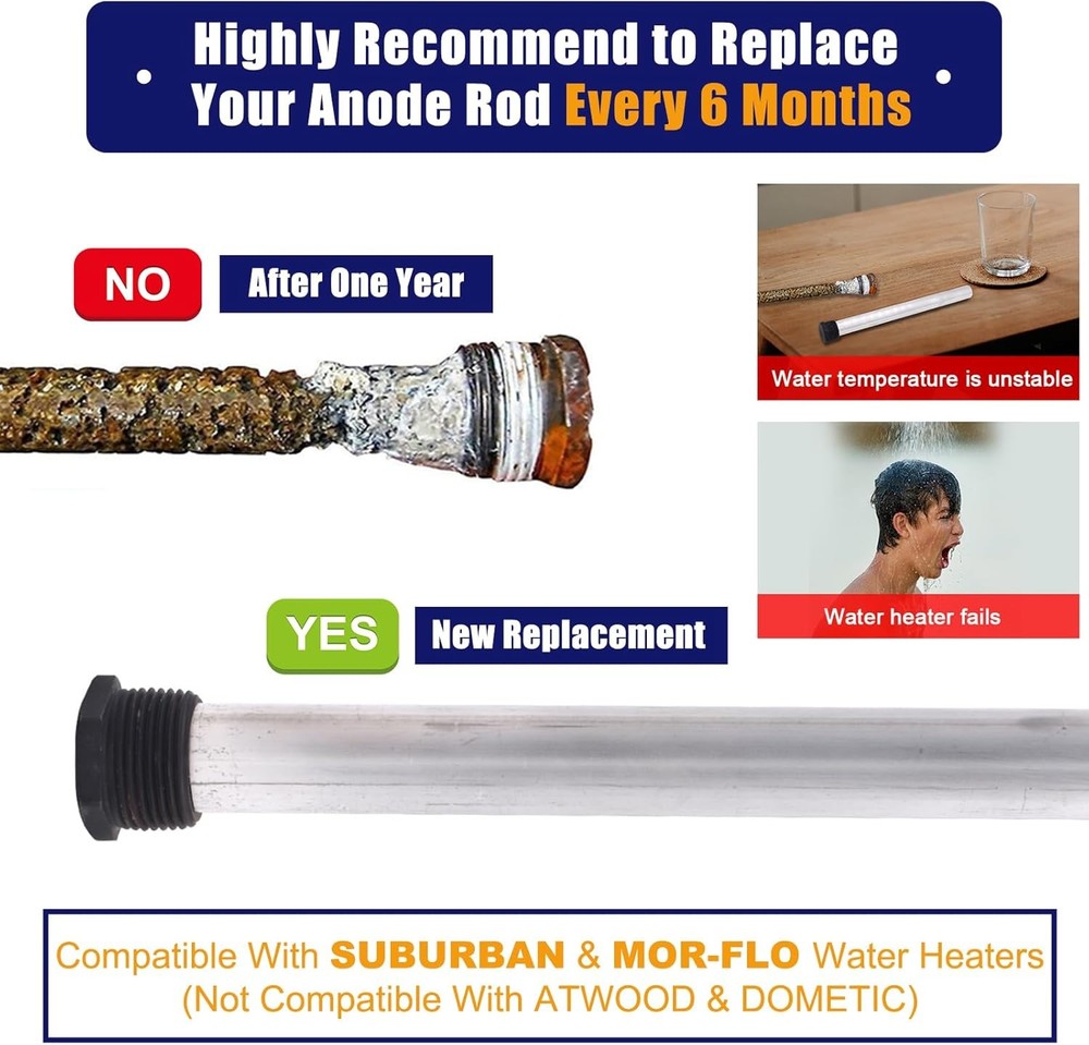 5Pack RV Water Heater Anode Tank Rinser+Anode Rod+Wrench Socket, Multicolor