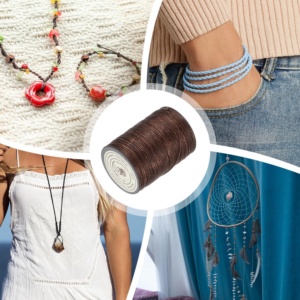 Waxed Cord 0.8mm Brown Waxed Polyester Cord 54 Yards String Thread