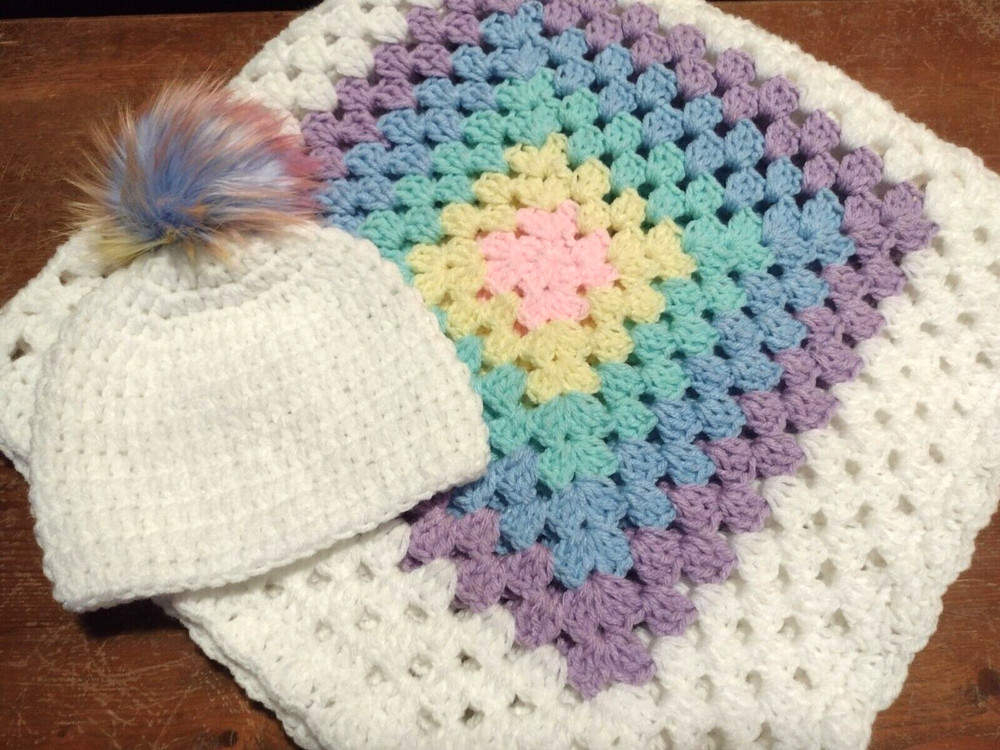 Crochet "Pastel" Baby Afghan & Hat