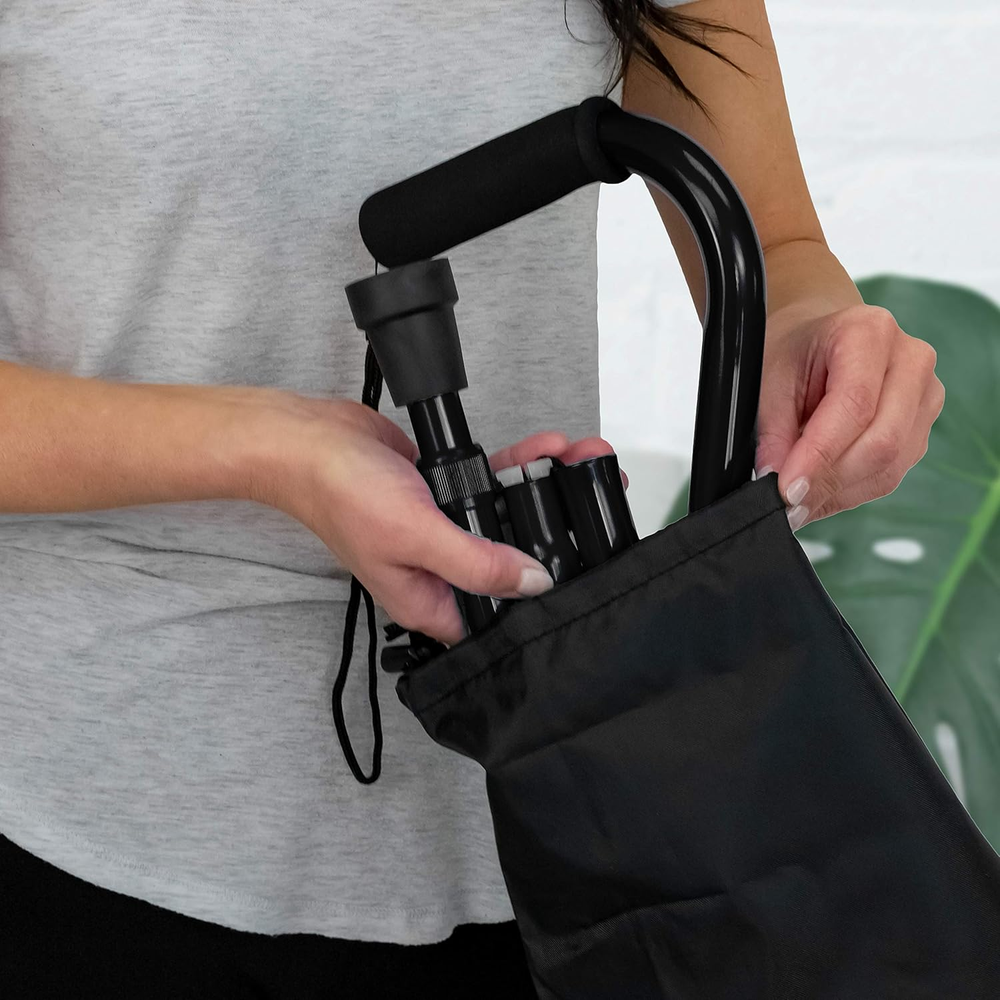 RMS Folding Cane with Offset Foam Handle, Adjustable Walking Stick with Carrying