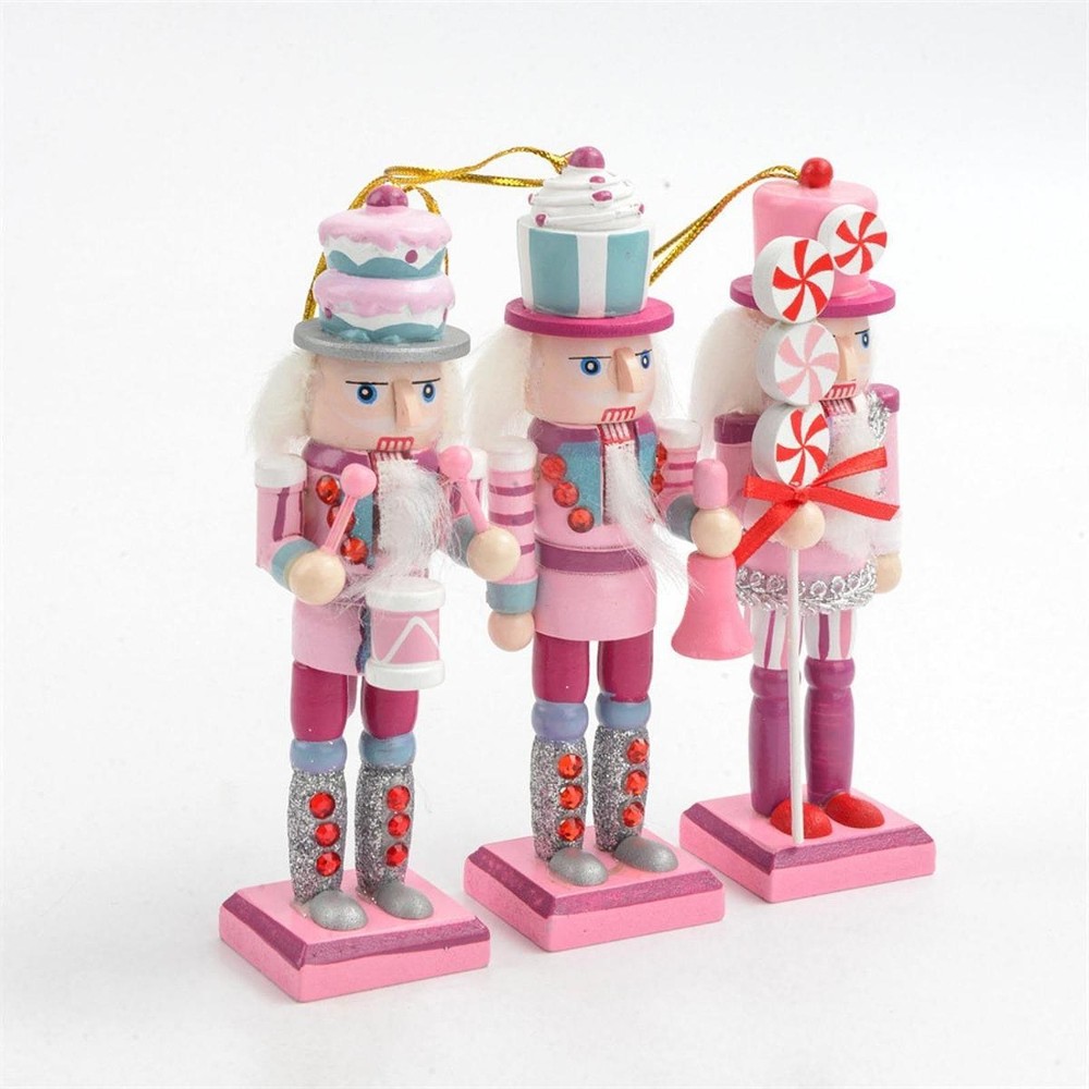 3 Pieces Wooden Nutcracker Christmas Tree Decoration Mini Nutcracker Figurine