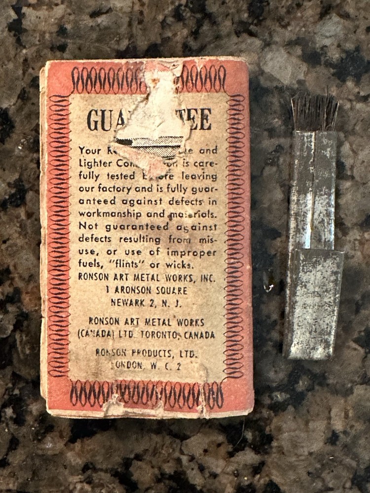 Vintage Ronson Juno Instruction Book & Tool