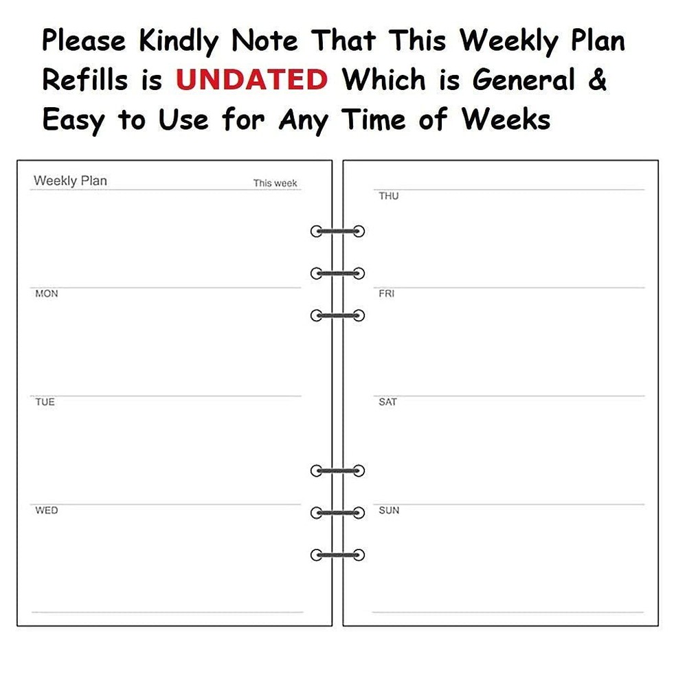 A5 Weekly Planner Refills Inserts 6-Ring A5, Plan