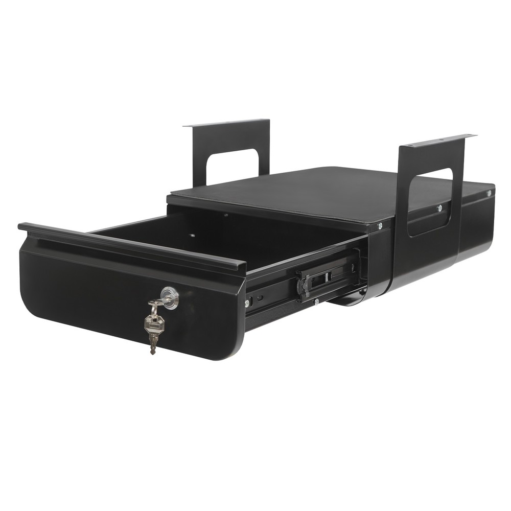 Black Steel Under Desk Sliding Drawer Lockable Pull Out Storage Organizer