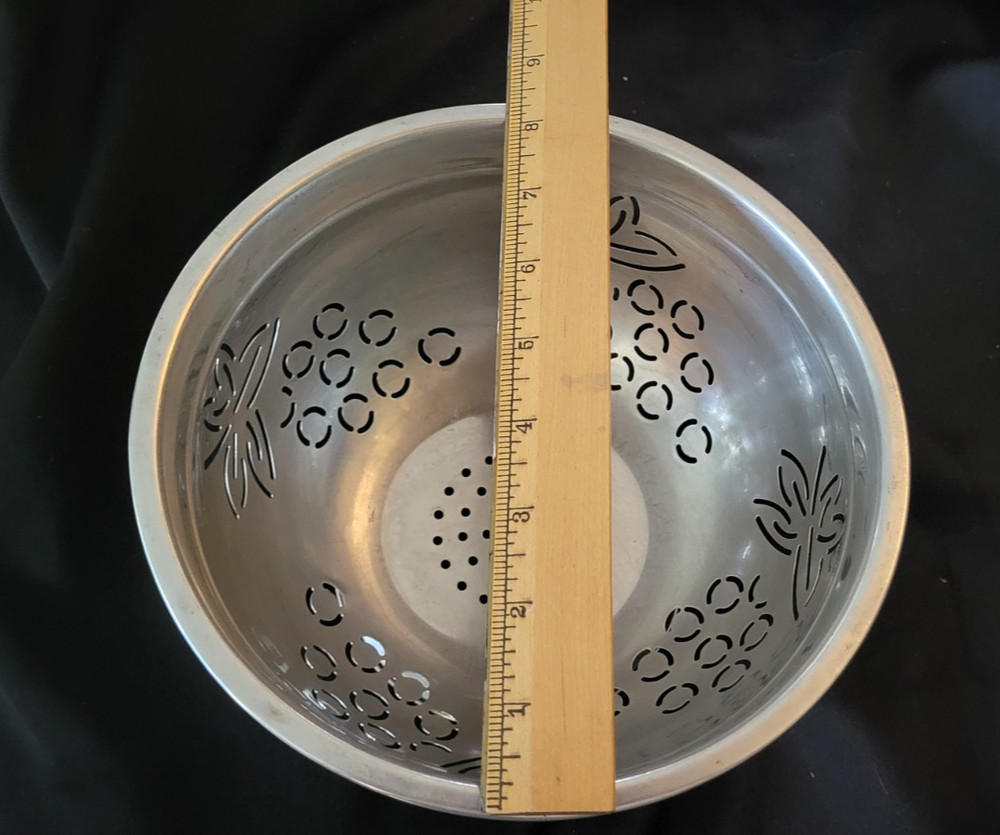 Stainless Colander With Grapevine Pattern 8" Diameter 5" Deep