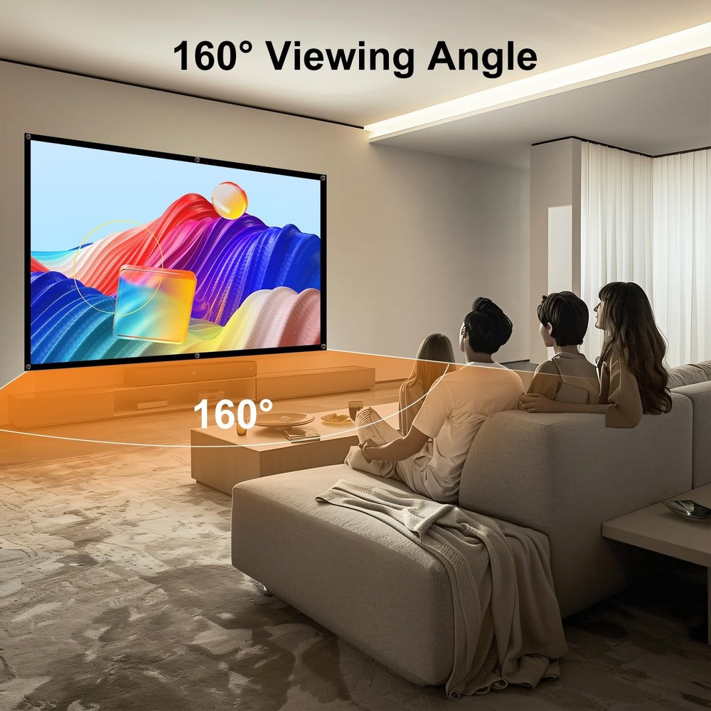 HAPPRUN Projector Screen, 100 inch Projection Screen, 16:9 Foldable Portable ...