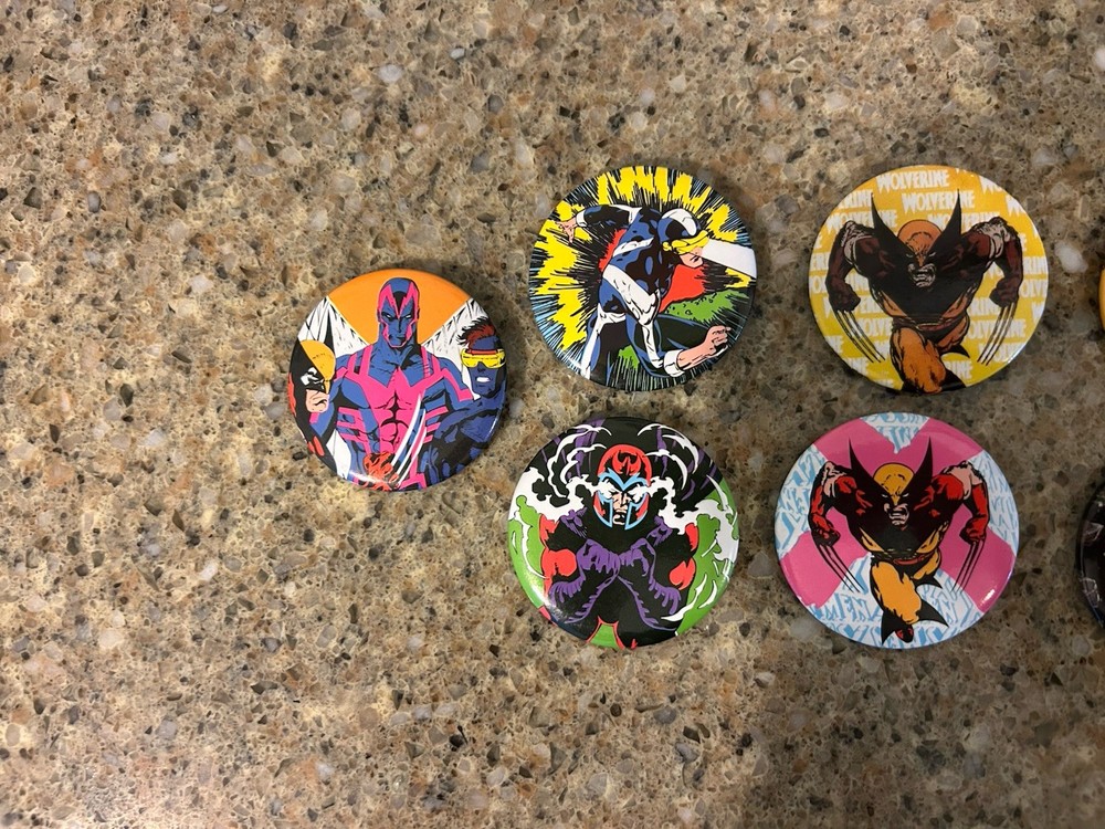 8 Marvel Comic Button Pins Wolverine Magneto Cyclops Silver Surfer Archangel