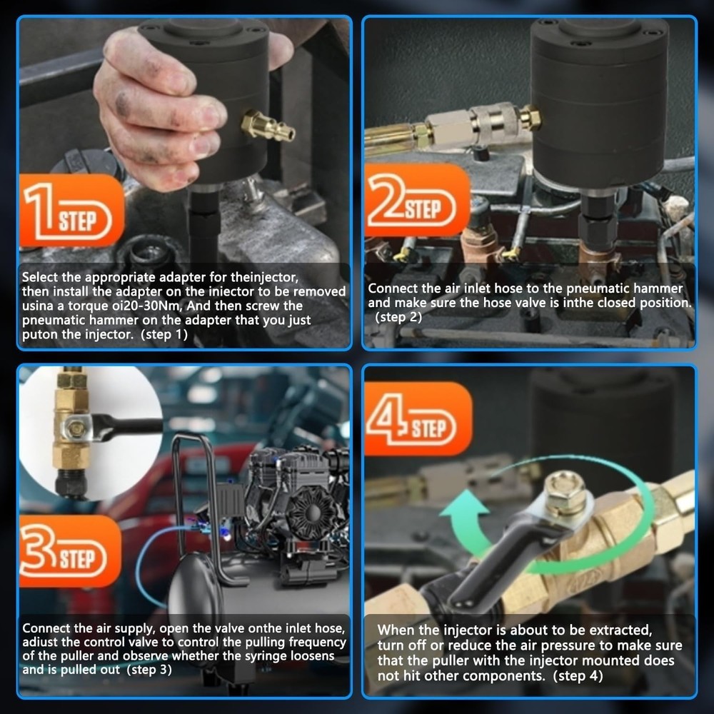 Pneumatic Diesel Vibration Injector Removal Tool Injector Puller Extractor Set