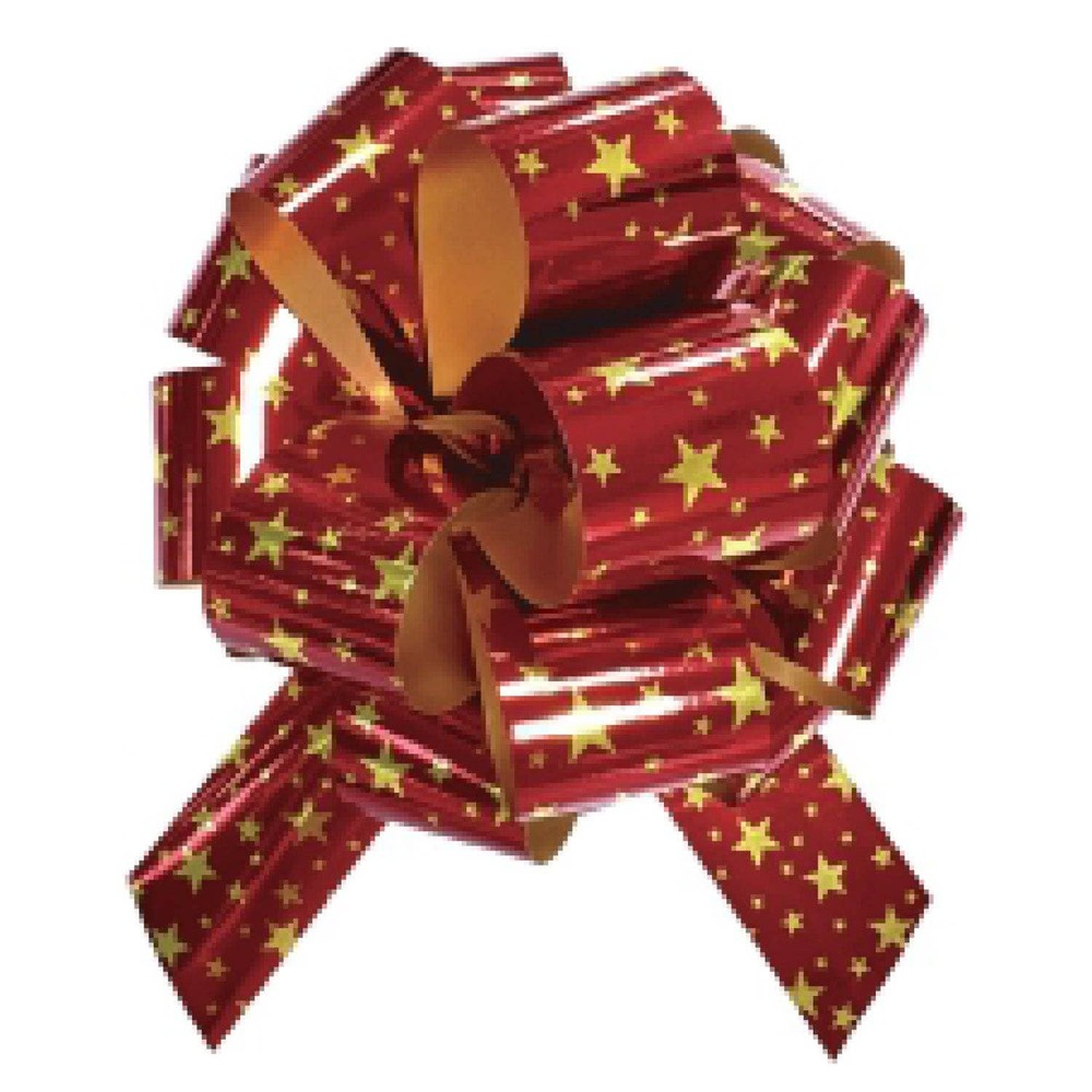 25 Piece 6" METALLIC STAR PULL BOW BUNDLE - Red and Gold Star